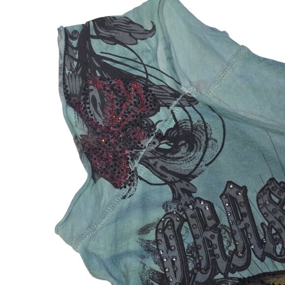 Crash & Burn Women's Graphic Tee Blue Sequins Glitter Anchor Semi Sheer Small - Picture 8 of 8